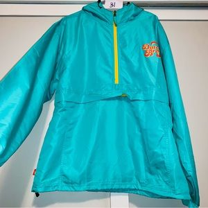 Dutch Bros windbreaker jacket 2X-LARGE turquoise yellow hooded half zip XXL 2XL